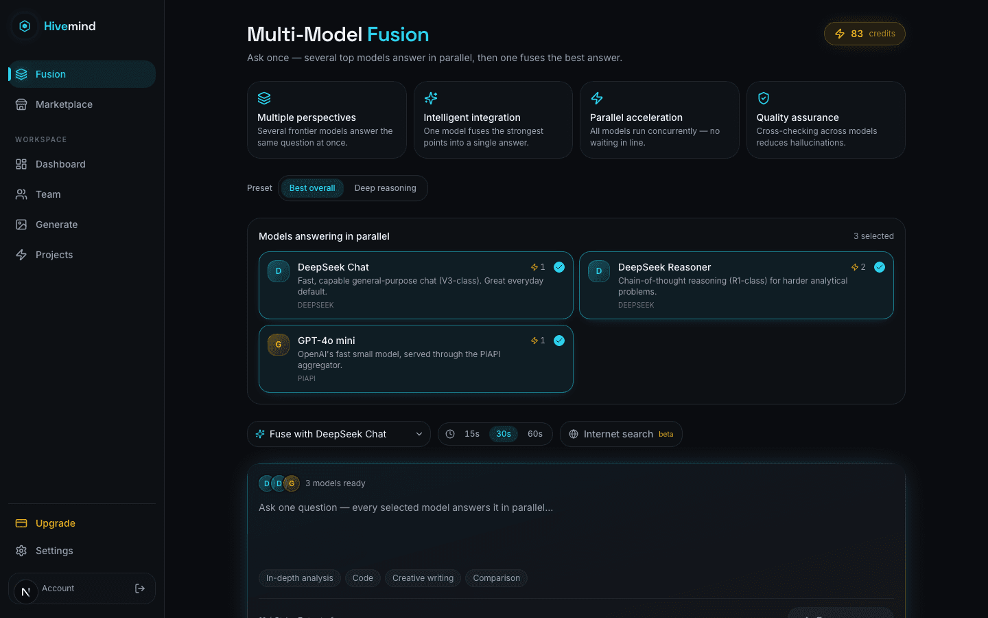 Hivemind multi-model fusion console